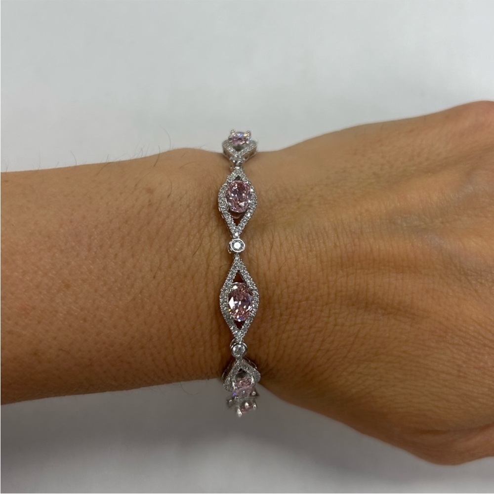 Suzy Levian Sterling Pink & White CZ Tennis Bracelet NWT